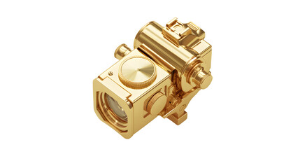 Golden Camera Design Vintage Photography Equipment with Shiny Metallic Finish and Classic Feat