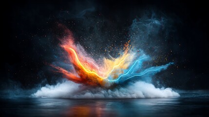 Fiery blue energy burst abstract