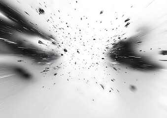 A dynamic illustration of black debris exploding outward from center