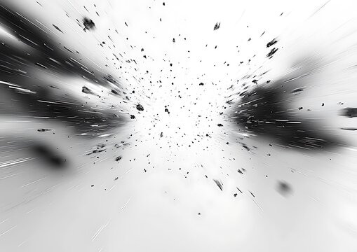 A dynamic illustration of black debris exploding outward from center