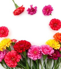 Fototapeta premium Vibrant fresh carnations, various colors, pristine white backdrop, vibrant, design element, botany