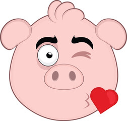 vector illustration emoji character face pig cartoon, giving a heart shaped kiss