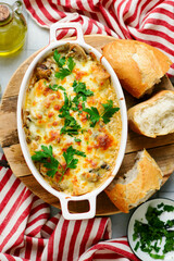 Baked Julienne with Chicken and Mushrooms.top veiw