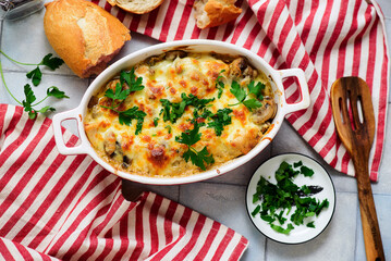 Baked Julienne with Chicken and Mushrooms.top veiw