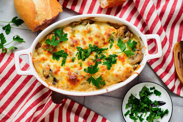 Baked Julienne with Chicken and Mushrooms.top veiw