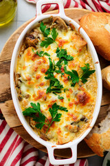 Baked Julienne with Chicken and Mushrooms.top veiw