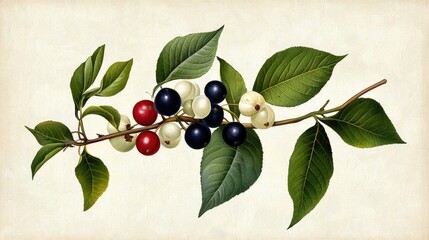 Classic botanical print of delicate berries, hand-inked with elegant vintage detailing.