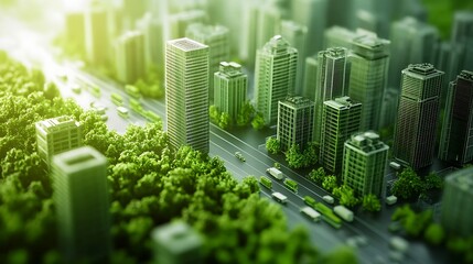 Obraz premium Green city landscape urban architecture sustainable development eco friendly environment cityscape buildings