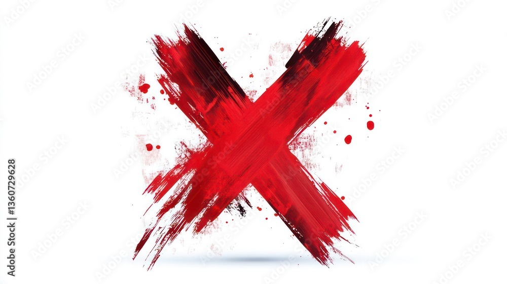Aufkleber red x painted with brushstrokes on transparent background. isolated symbol for rejection error. arti
