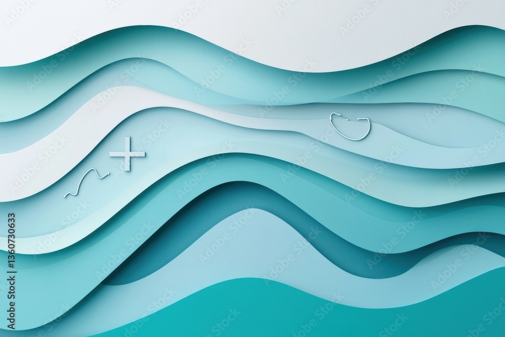 Aufkleber layered paper art design with calming blue tones and subtle medical symbols blended into an abstract