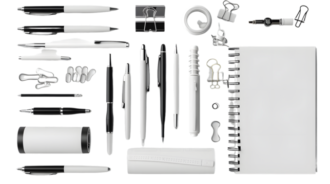 Office Supplies Collection Pens Clips Notebooks and Accessories for Professional and Person