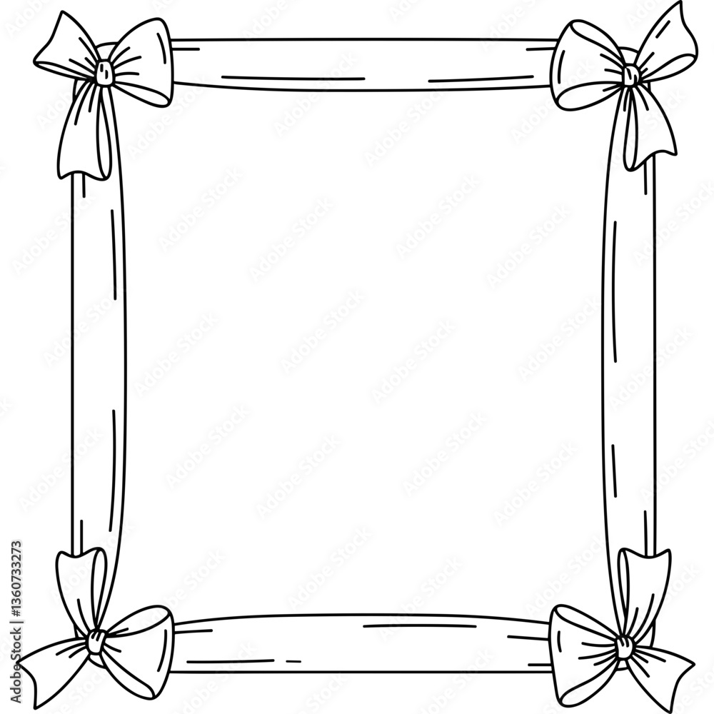 Poster decorative frame with bows borders square shape. frame is adorned with bows at each corner creating 