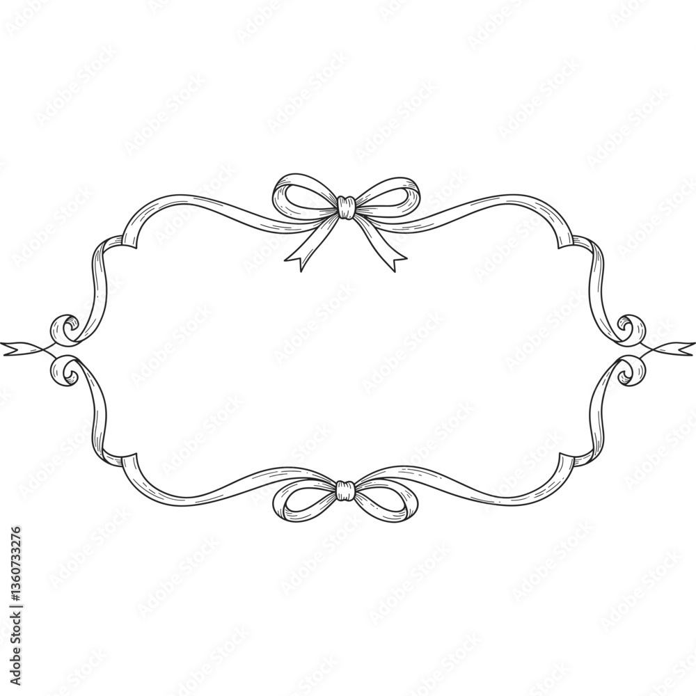Poster decorative frame with bows ribbon frame graphic design. ornate frame with ribbons and bows for invit