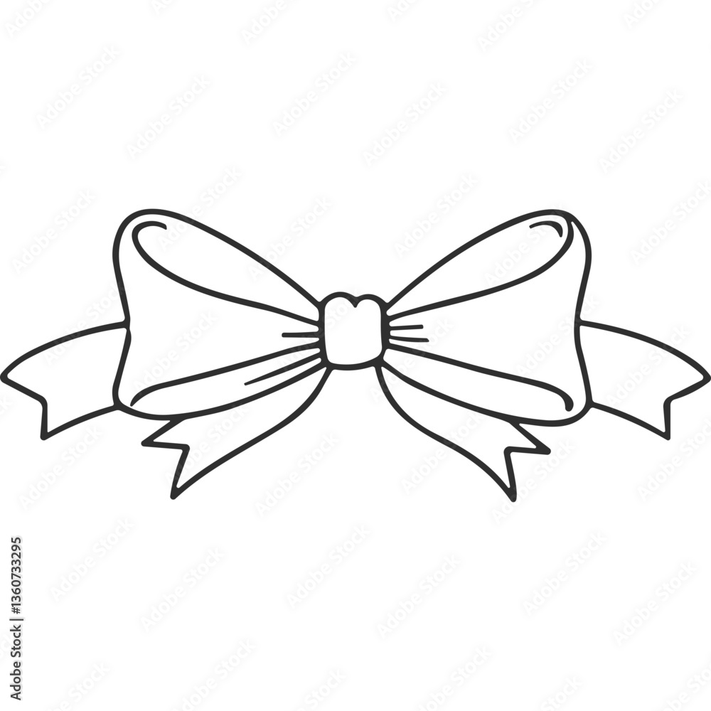 Poster outline drawing of a bow with ribbon. bow with ribbon in outline style
