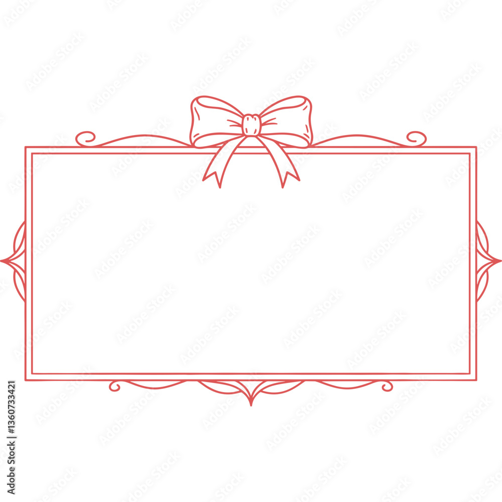 Poster ornate frame with bow decorative design element for invitation card design. rectangular frame with b