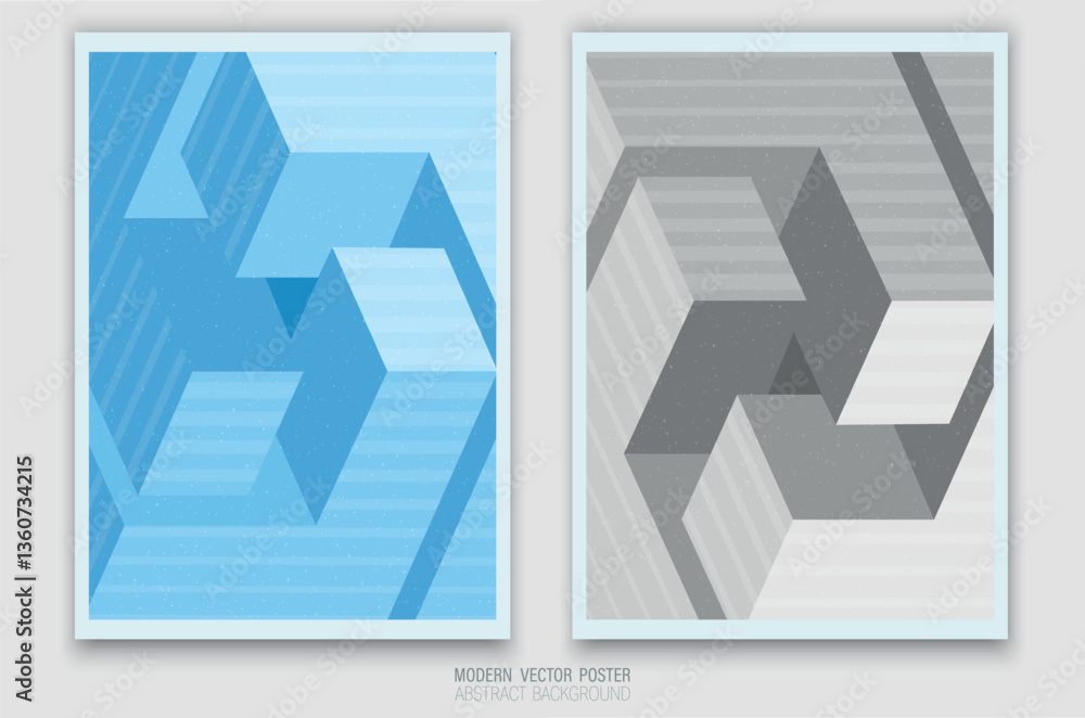 Aufkleber abstract geometric illusion with impossible shapes. cool blue-light blue palette and monochrome vers