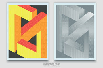 Abstract impossible figure in isometric style. Geometric illusion with the effect of an endless construction. Bright gradients and monochrome version create a stylish modern design. 
