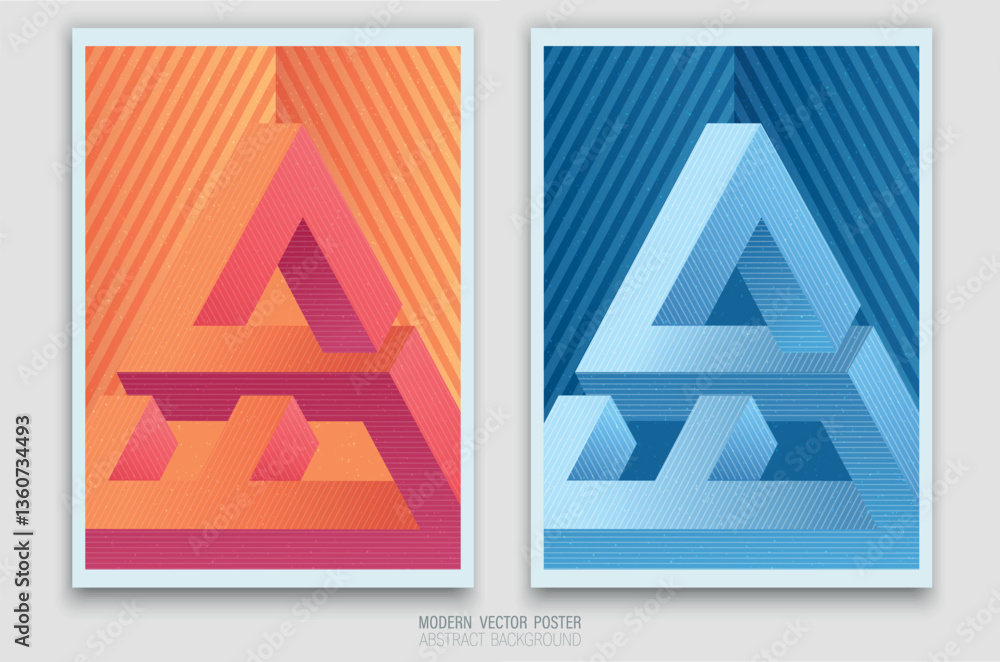 Aufkleber abstract composition of impossible penrose triangles creating an optical illusion effect. contrastin