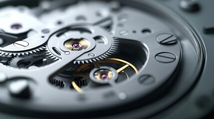 Intricate mechanics of a precision watch movement.