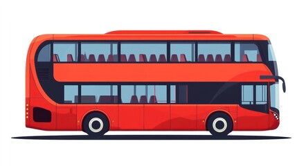 Modern red double-decker bus isolated on white background. Public transport vehicle. Modern design. Travel concept. Suitable for city transport. Isolated image. Useful for travel, transportation