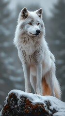 Obraz premium Beautiful white wolf in winter wilderness high resolution picture