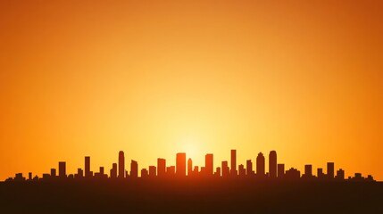 Obraz premium Orange Sunset over City Skyline Silhouette