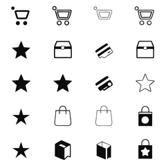 Minimal Shopping and Payment Icons Collection – Cart, Star, Credit Card, Bag, and Box Vector Set for E-commerce and Retail Design