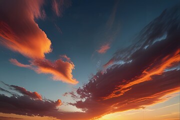 Fototapeta premium An aerial shot above beautiful sunset clouds with sun shining on horizon detailed picturesque view amazing photo of cloudscape with beautiful light rays : Generative AI