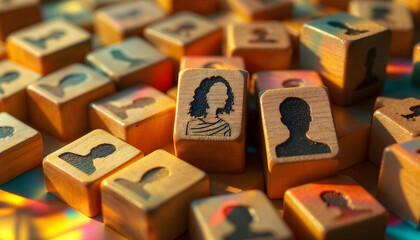 diversity, inclusion, DIE Vintage wooden alphabet blocks, close-up photography