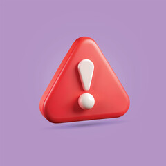 Bold Red Warning Triangle with White Exclamation Mark, 3D Alert Icon, Minimalist Safety Symbol. Vector Illustration