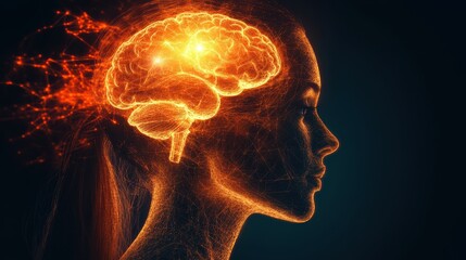 Brain Network Inside Female Head with Glowing Effect 2.