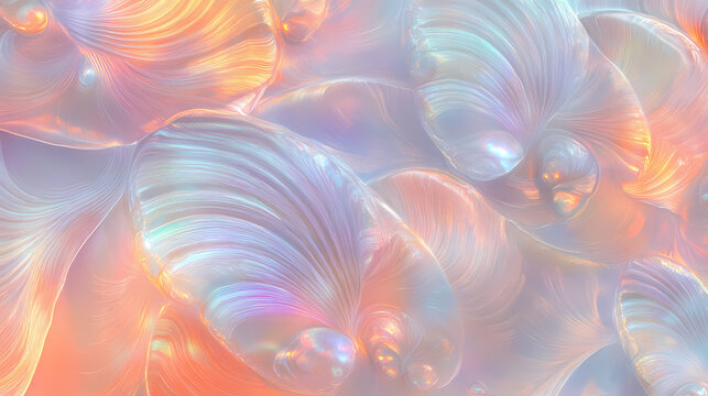 Iridescent pearl shell cascade repeating pattern tile. luminous cascade. illustration. Luminous Shell. Illustration