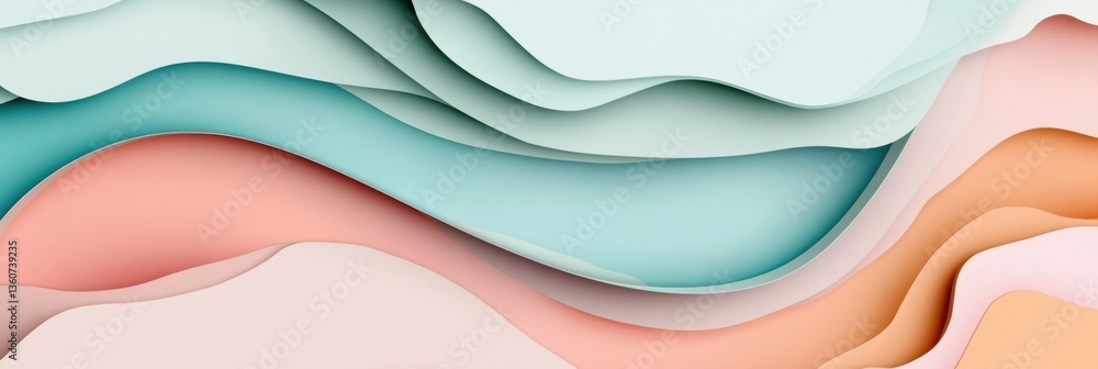 Poster Stylish abstract paper cut background featuring layered geometric shapes with deep shadows and soft pastel tones in modern design Generative AI
