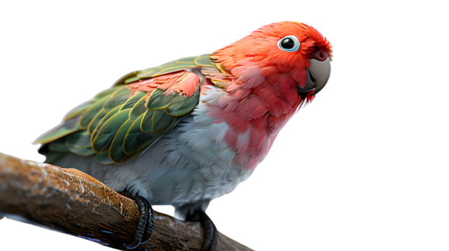 Vibrant Parrot Perched on a Branch with Detailed Feathers and Expressive Eyes