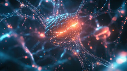 Artificial and Human Neurons Merging in Glowing Brain