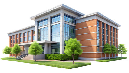 Modern university, college, or school building with classic architecture, isolated on transparent background, ideal for academic and educational projects.