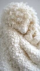 A fluffy lamb nestled in a soft, white fleece.  Warm, comforting, and peaceful.