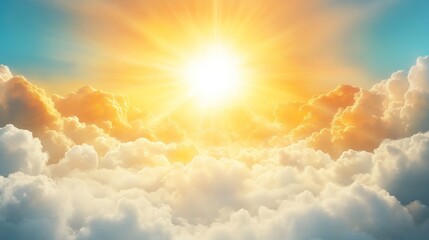 Heavenly Sunrise: A Celestial Panorama of Golden Clouds and Radiant Sun