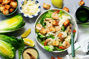 Caesar Salad with Shrimp and Croutons