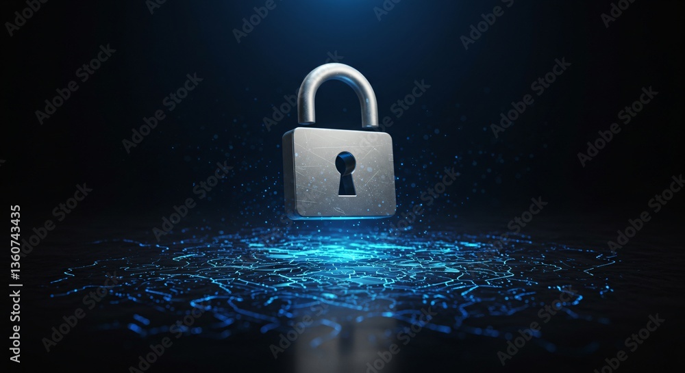 Aufkleber open security lock in abstract cyberspace. digital and network safety. modern technology with futuri