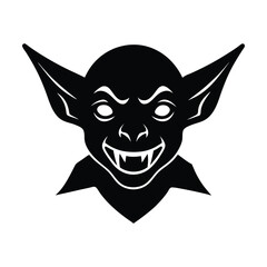 Scary Vampire Goblin Face Icon, Black and White Horror Creature Illustration