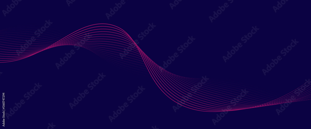 Poster abstract glowing wave lines on dark blue background. dynamic wave pattern. modern flowing wavy lines