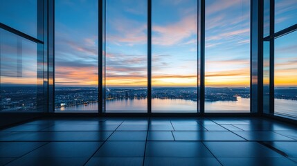 Fototapeta premium City Sunrise View from High-Rise Window. Possible Use Stock photo for business, architecture, travel