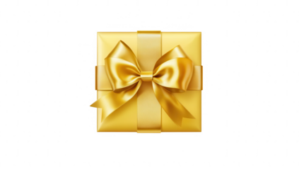 a beautifully wrapped golden gift box adorned with a shiny ribbon and bow symbolizing celebration generosity and special occasions