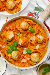 Pasta Nests with Meatballs in Sauce.top veiw