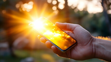 Sunset view on phone held outdoors
