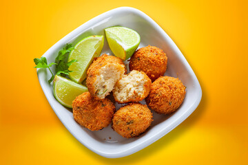 cod dumpling, salt cod fritters, bunuelos de bacalao. Brazilian snack 
