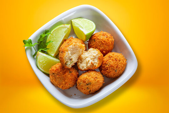 cod dumpling, salt cod fritters, bunuelos de bacalao. Brazilian snack "bolinho de bacalhau"