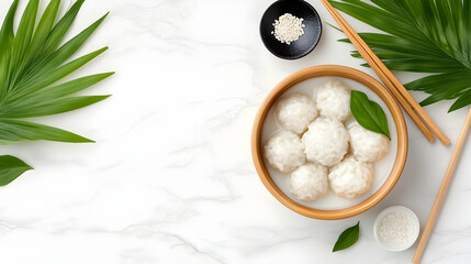 Sweet Rice Balls in Coconut Milk on Marble