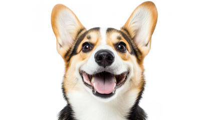 a cheerful corgi with a big smile showcasing its playful and friendly nature. essence of joy and companionship often associated with pets
